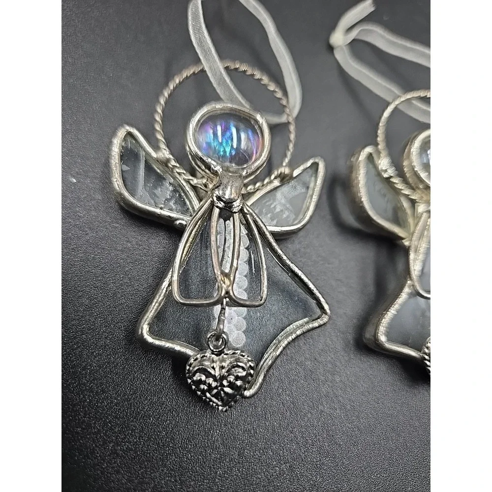 2 Stained Glass Ornament Angel With Hearts 2.5